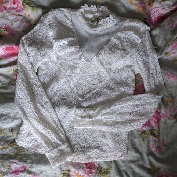 Embossed Tops - Victorian steampunk lacy blouse